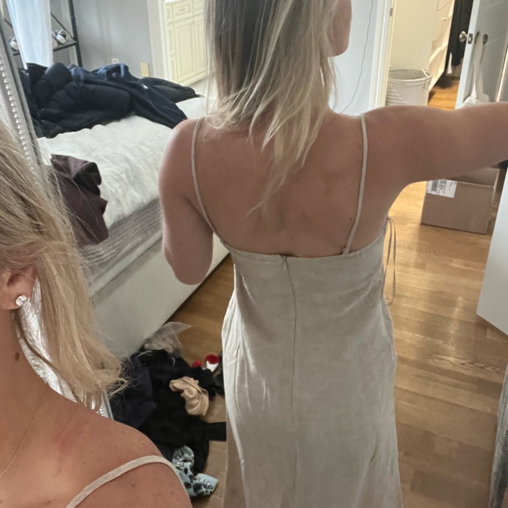 Crescent Cream Midi Dress with Spaghetti Straps